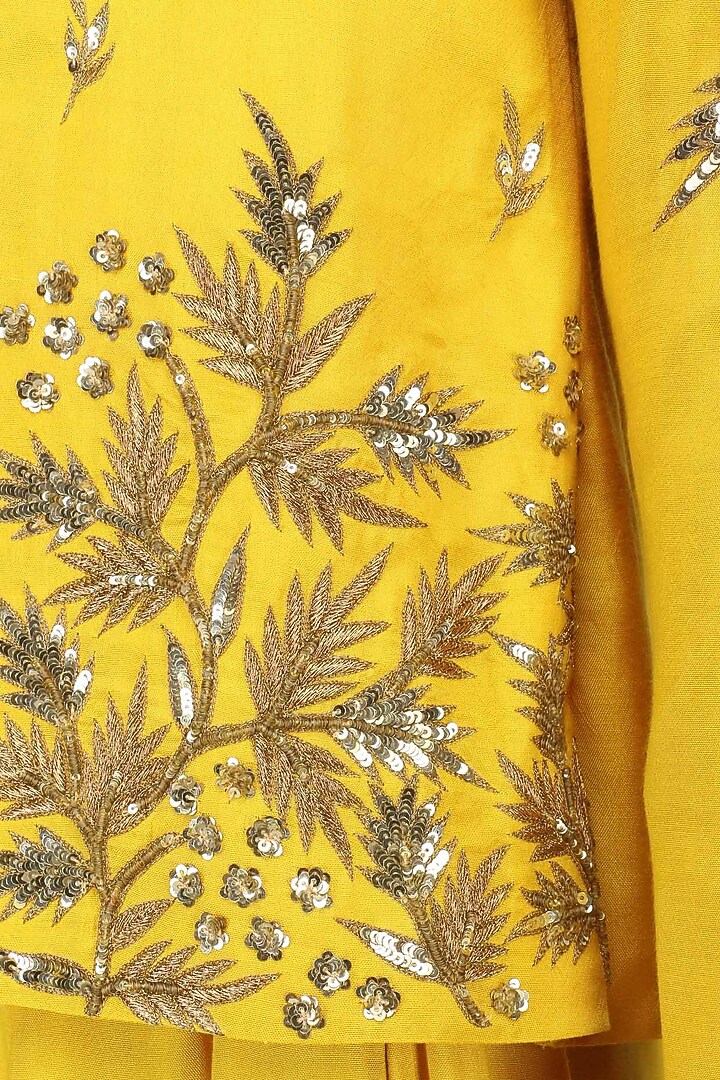 Mustard embroidered lehenga with jacket set available only at Pernia's Pop Up Shop.