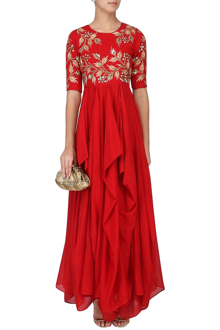 Red waterfall drape gown available only at Pernia's Pop Up Shop.