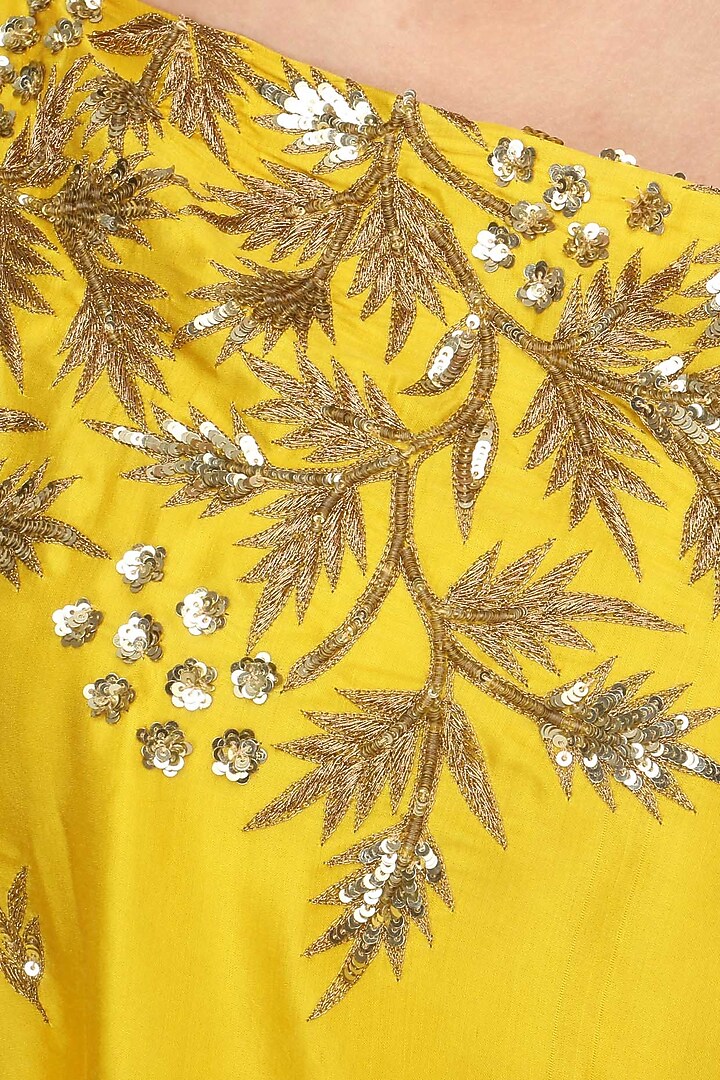 Mustard embroidered asymmetric kaftan dress available only at Pernia's Pop Up Shop.