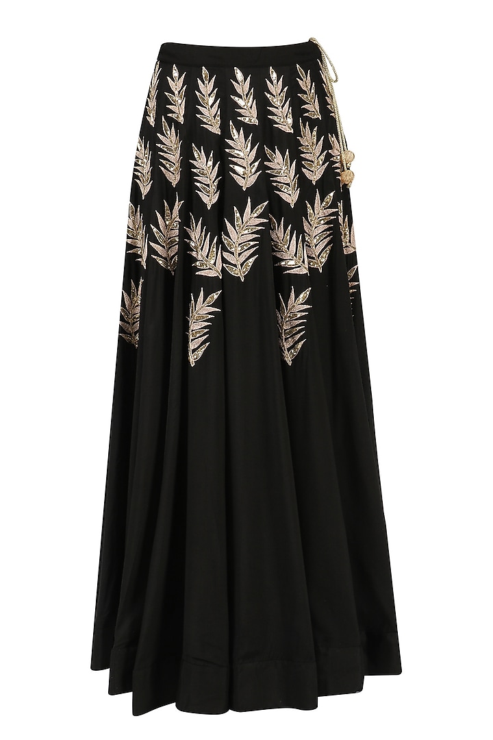 Black embroidered cape sleeves crop top and lehenga set available only at Pernia's Pop Up Shop.