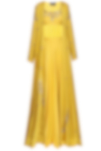 Mustard embroidered jacket and lehenga set available only at Pernia's Pop Up Shop.
