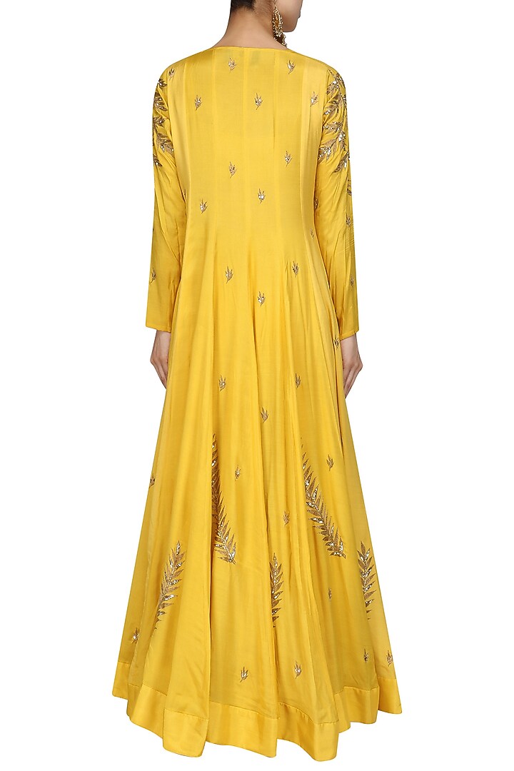 Mustard embroidered jacket and lehenga set available only at Pernia's Pop Up Shop.