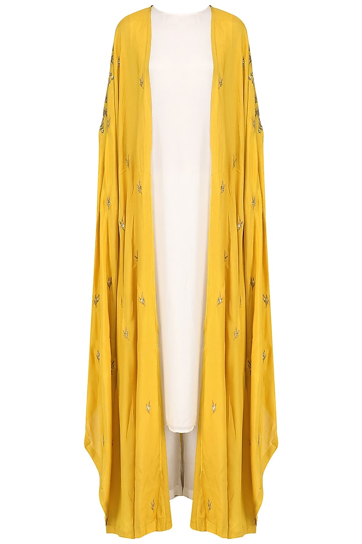 Mustard Embroidered Cape with  Kurta and Palazzo Set by Prathyusha Garimella