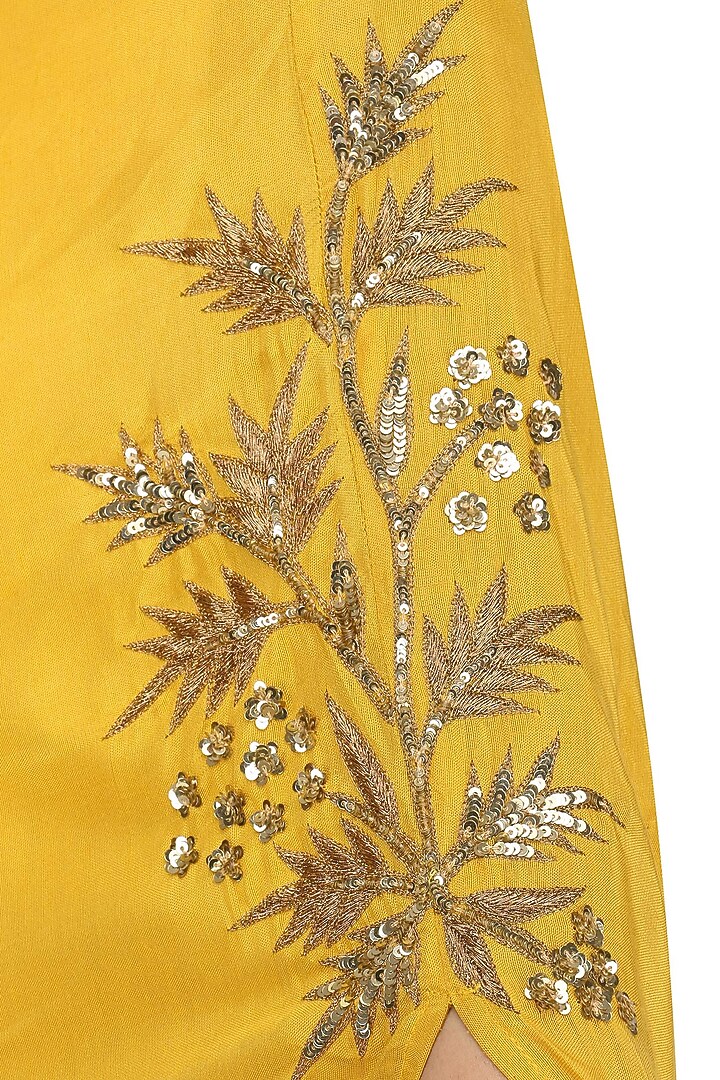 Mustard embroidered cape with kurta and palazzo set available only at Pernia's Pop Up Shop.
