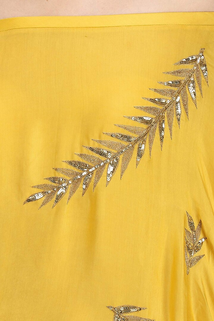 Mustard embroidered off shoulder cape and pants set available only at Pernia's Pop Up Shop.