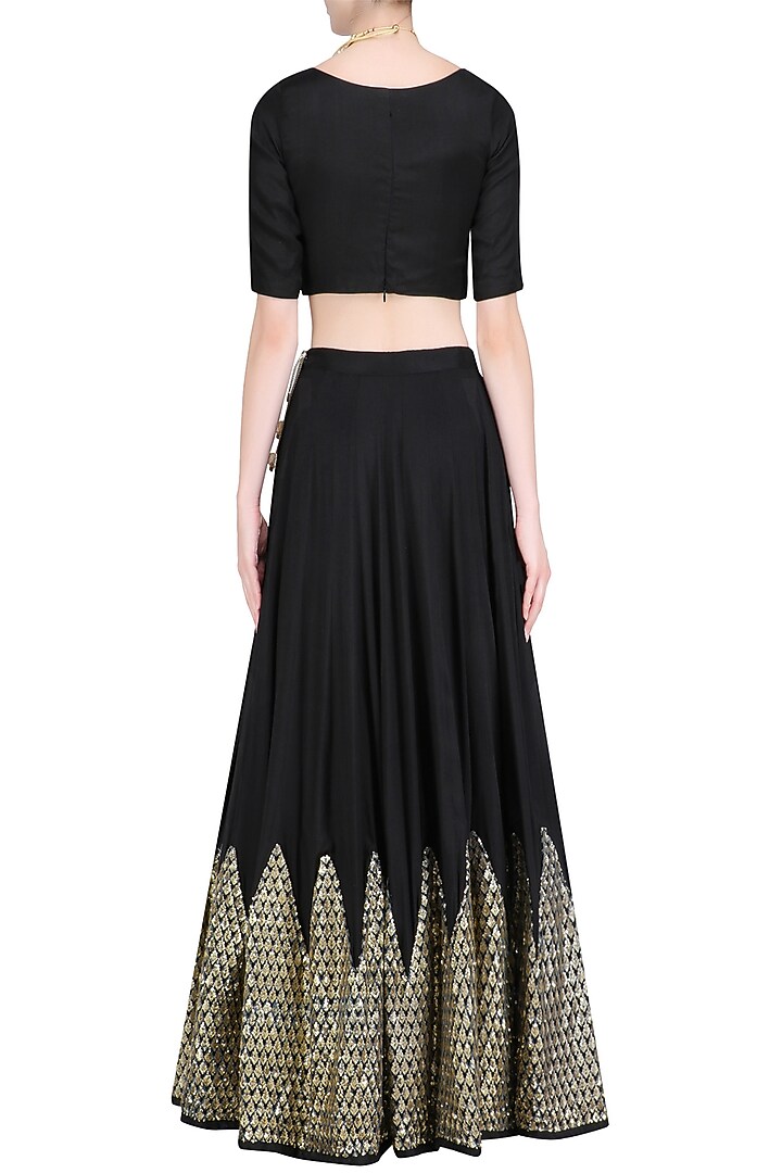 Black chevron sequins embroidered lehenga set available only at Pernia's Pop Up Shop.