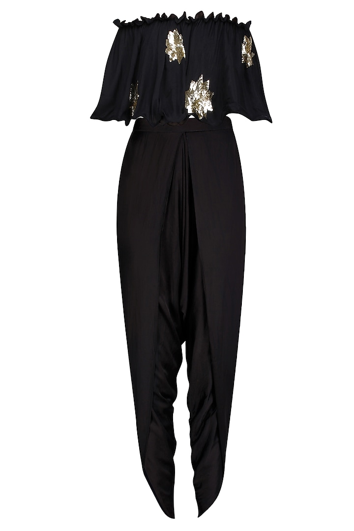 Black star motifs off shoulder top and dhoti pants set available only ...