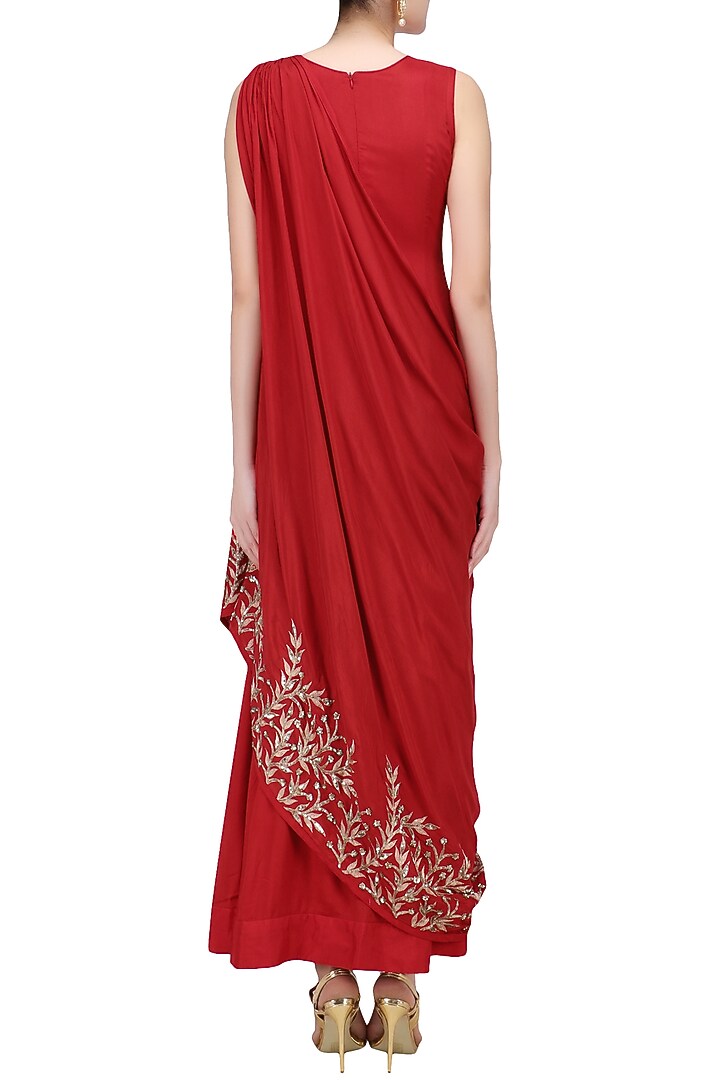 Red and gold leaf embroidered drape dress available only at Pernia's Pop Up Shop.