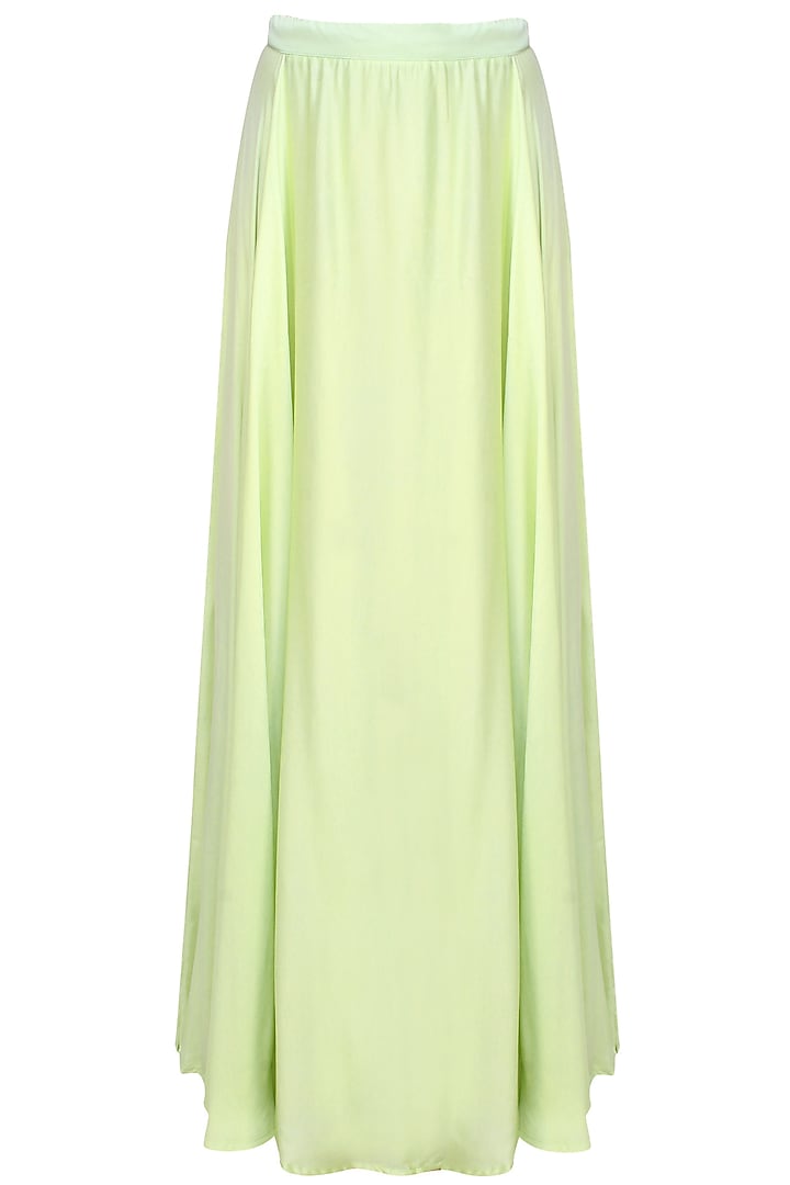 Mint green and gold leaves beads embroidered cape and lehenga set available only at Pernia's Pop Up Shop.