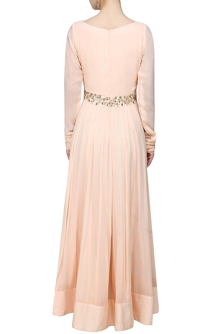 Blush pink and gold leaves pattern zari and sequins embroidered anarkali set available only at Pernia's Pop Up Shop.