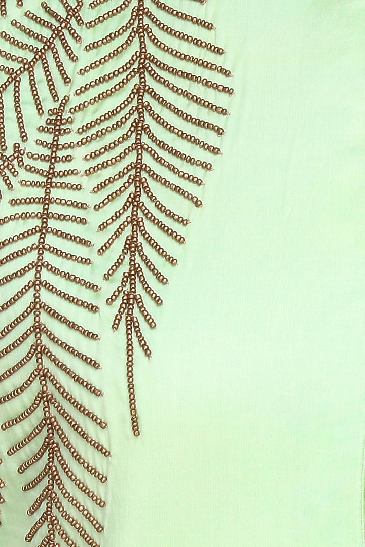 Mint green and gold leaves beads embroidered hgih low mid slit cape available only at Pernia's Pop Up Shop.
