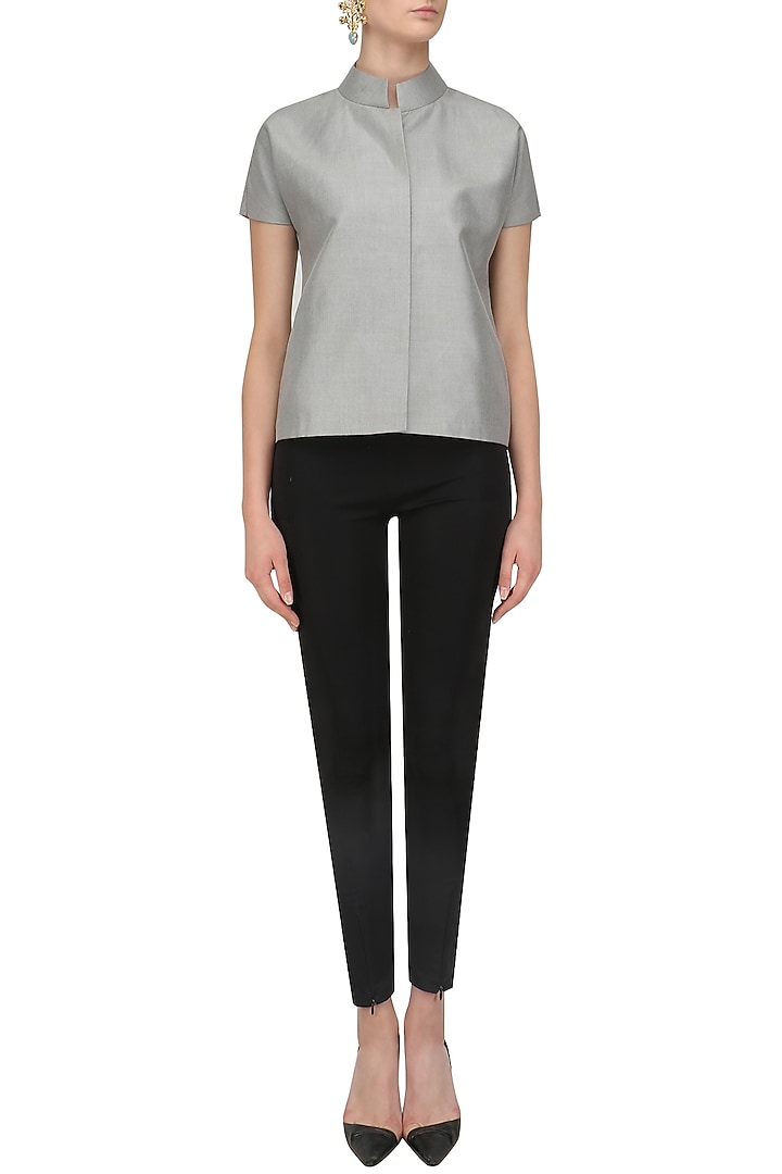 Grey Chinese Collar Shirt For Women Buy Grey Cotton Floral