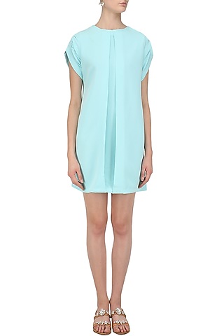 Deep Sky Blue Front Box Pleat Dress by Priyanka Gangwal