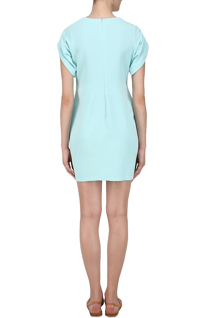 Deep sky blue Front box pleat dress available only at Pernia's Pop Up Shop.