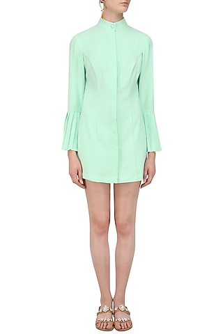 Deep Mint Mermaid Sleeves Dress by Priyanka Gangwal