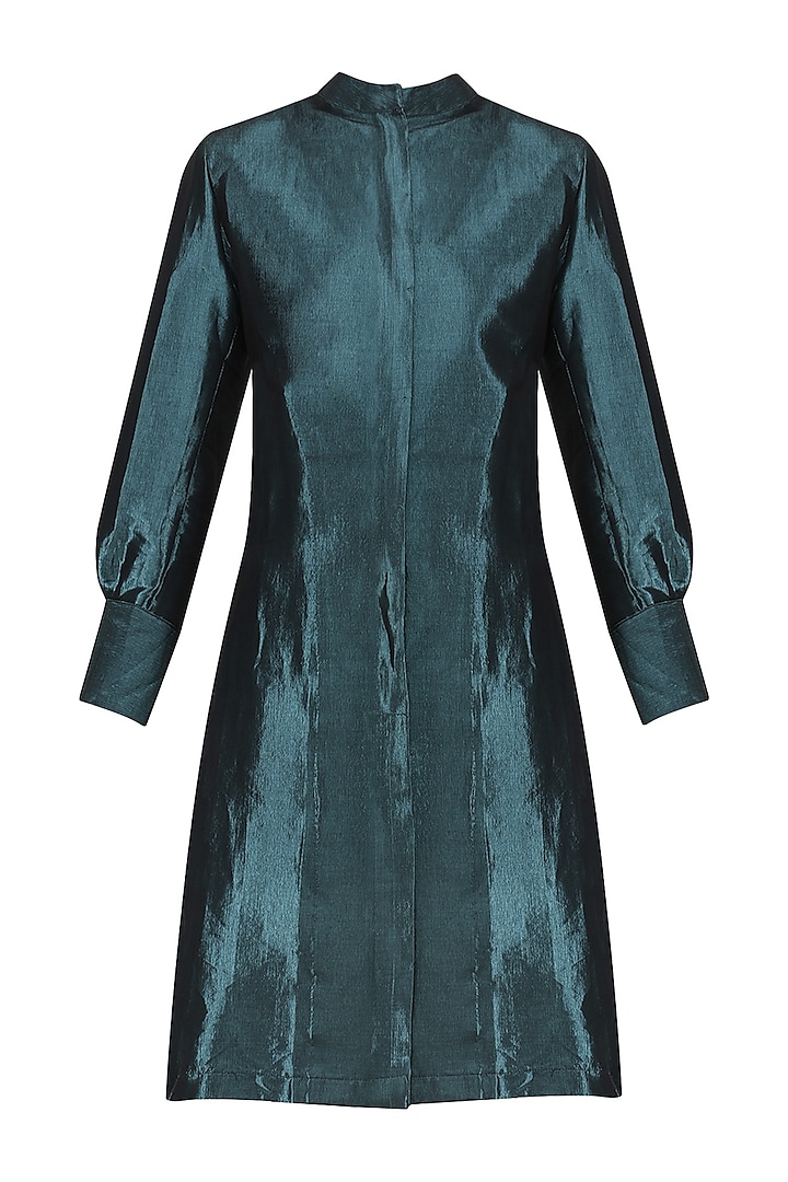 Metallic Blue Back Pleated Jacket Dress by Priyanka Gangwal