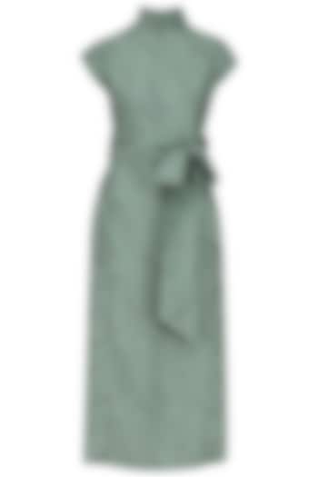 Teal hairline print slit dress available only at Pernia's Pop Up Shop.