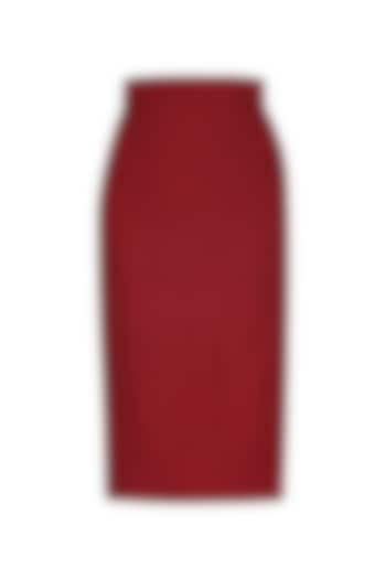 Red Side Slit Knee Length Pencil Skirt by Priyanka Gangwal