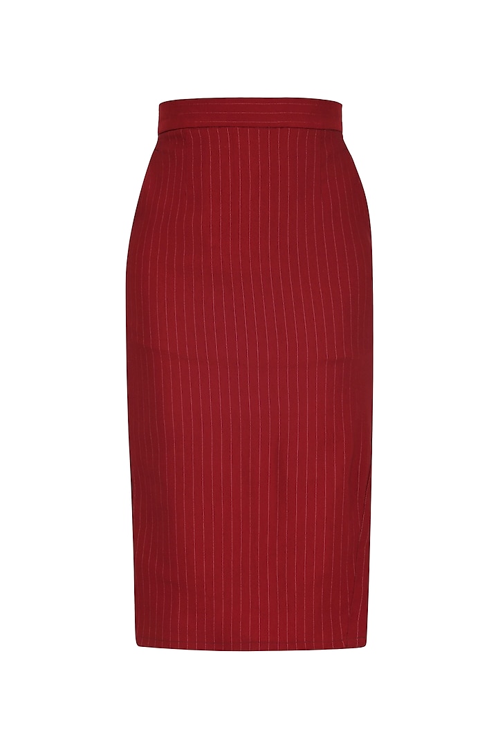 Red Side Slit Knee Length Pencil Skirt by Priyanka Gangwal