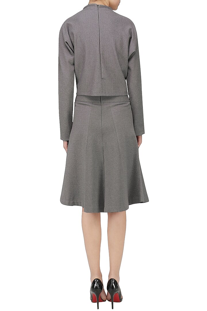 Grey geometric embroidered sweater top available only at Pernia's Pop Up Shop.