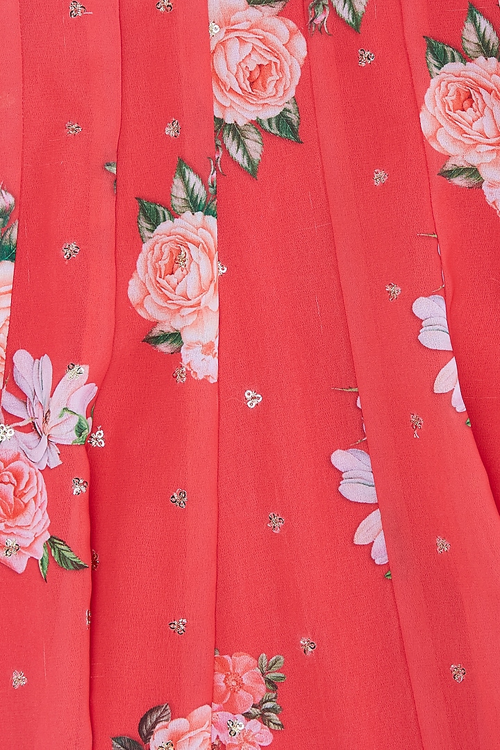 Red Georgette Floral Printed & Embroidered Dress For Girls by Phatakaa Mini at Pernia's Pop Up Shop