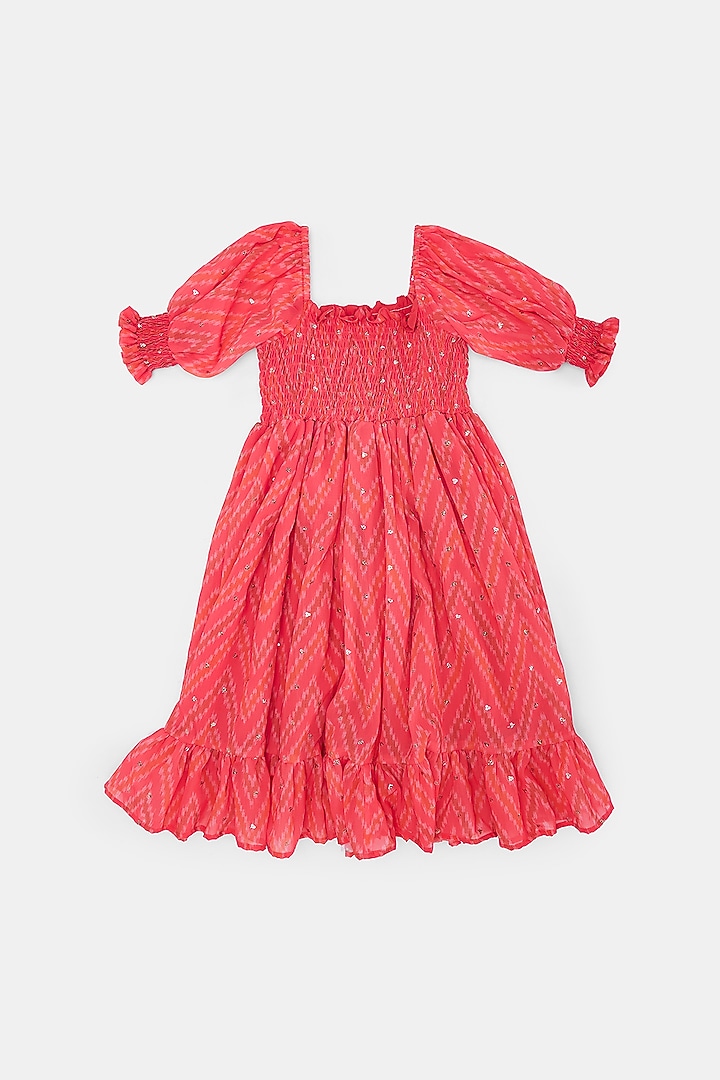 Pink Georgette Printed & Embroidered Dress For Girls by Phatakaa Mini at Pernia's Pop Up Shop
