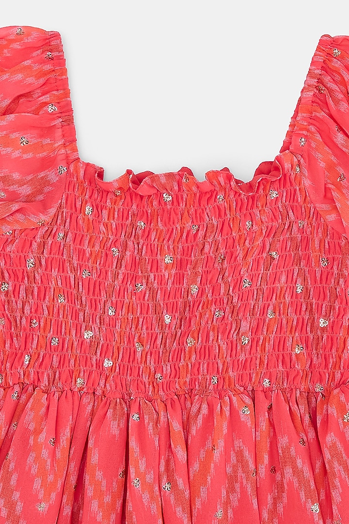 Pink Georgette Printed & Embroidered Dress For Girls by Phatakaa Mini at Pernia's Pop Up Shop