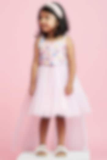 Lilac Tulle Hand Embroidered Asymmetrical Skirt Set For Girls by Phatakaa Mini at Pernia's Pop Up Shop