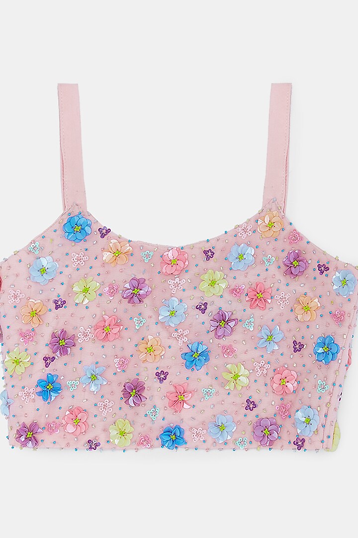 Lilac Tulle Hand Embroidered Asymmetrical Skirt Set For Girls by Phatakaa Mini at Pernia's Pop Up Shop