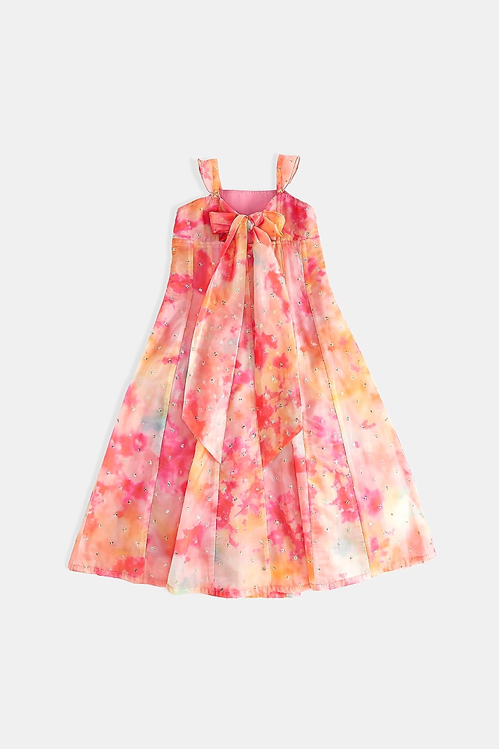Multi-Colored Silk Organza Shibori Printed & embroidered Dress For Girls by Phatakaa Mini at Pernia's Pop Up Shop
