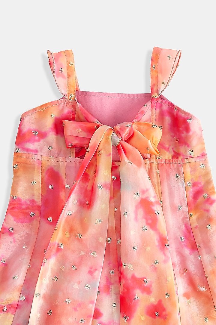 Multi-Colored Silk Organza Shibori Printed & embroidered Dress For Girls by Phatakaa Mini at Pernia's Pop Up Shop