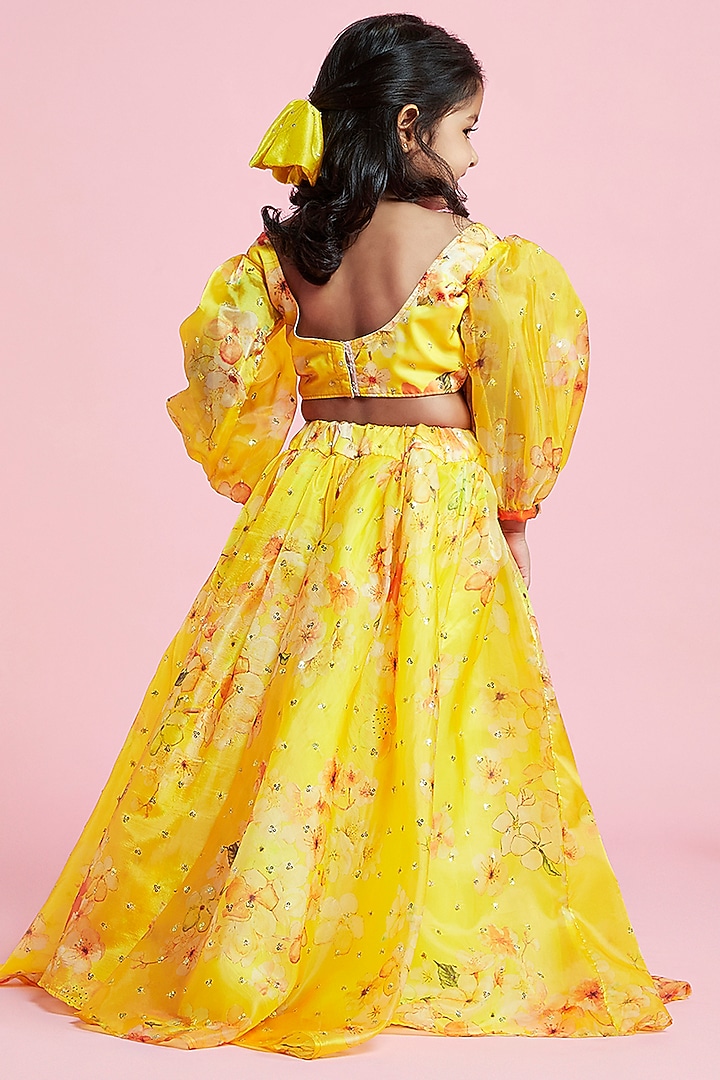 Floral Print Organza Lehanga Choli Set for Girls