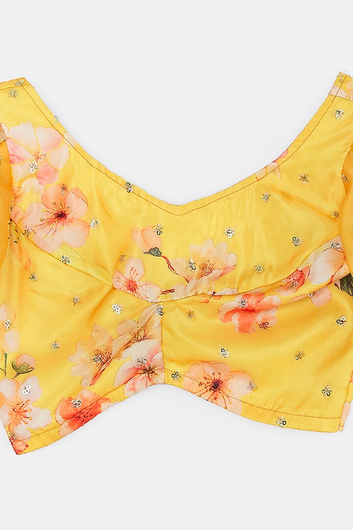 Yellow Silk Organza Floral Printed & Embroidered Lehenga Set For Girls by Phatakaa Mini at Pernia's Pop Up Shop