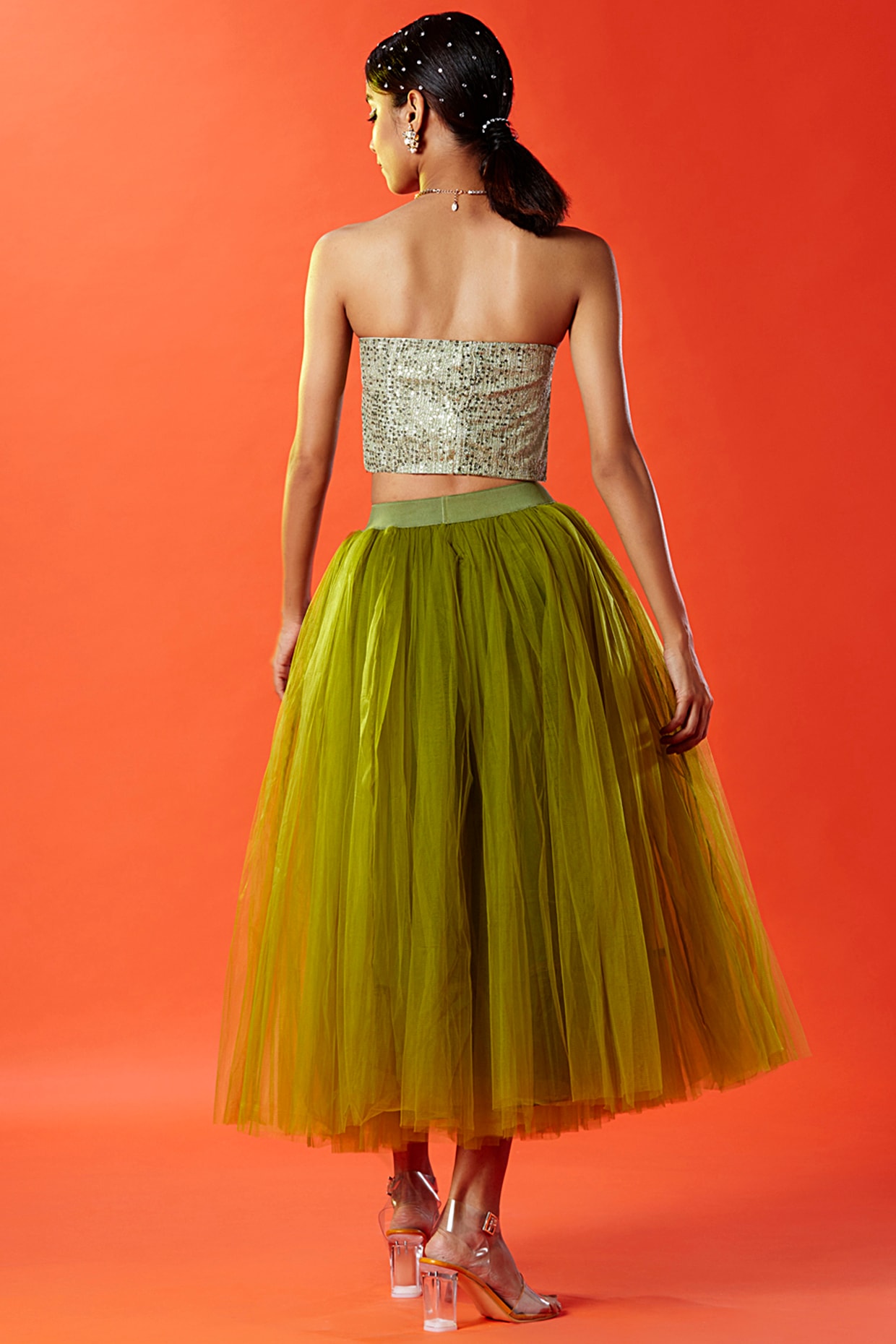 Olive Tulle Skirt Set For Girls by Phatakaa Mini at Pernia s Pop Up Shop 2024