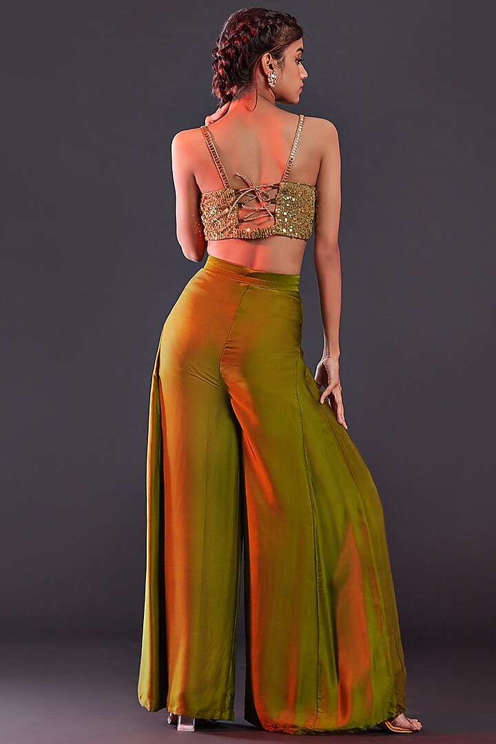 Olive Polyester Mesh Embroidered Cowl Crop Top For Girls by Phatakaa Mini at Pernia's Pop Up Shop