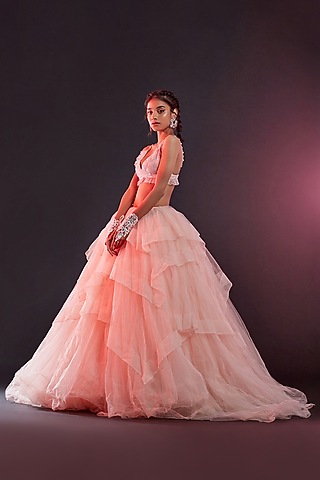 Blush Pink Tulle Lehenga Set For Girls by Phatakaa Mini