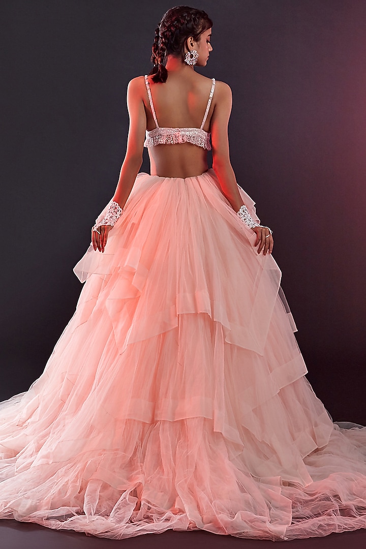 Blush Pink Tulle Lehenga Set For Girls by Phatakaa Mini at Pernia's Pop Up Shop