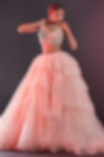 Blush Pink Tulle Lehenga For Girls by Phatakaa Mini at Pernia's Pop Up Shop