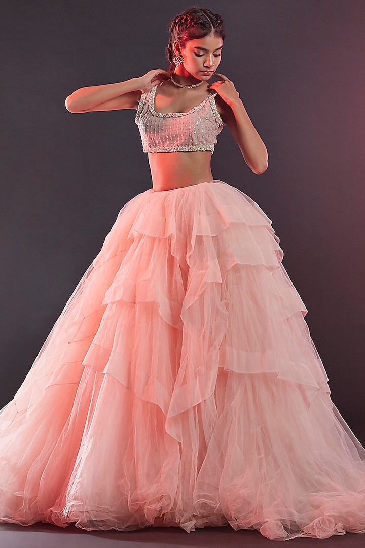 Blush Pink Tulle Lehenga For Girls by Phatakaa Mini at Pernia's Pop Up Shop