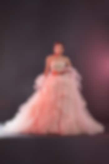 Blush Pink Tulle Lehenga Set For Girls by Phatakaa Mini at Pernia's Pop Up Shop