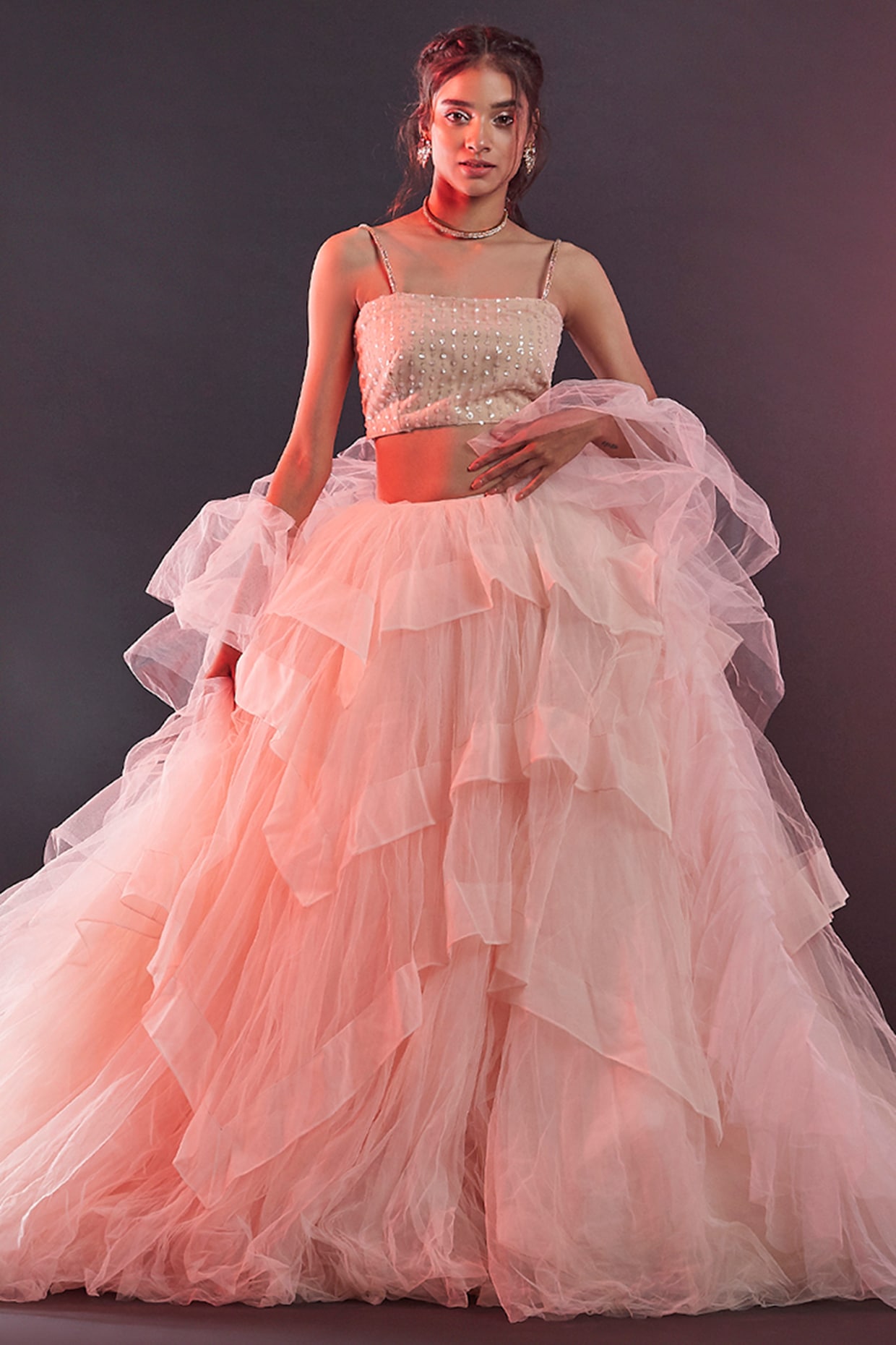 Shop Teen Girls Peach Organza Embroidered Crop Top N Skirt Festive Wear  Online at Best Price | Cbazaar
