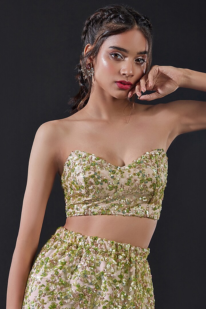 Olive Mesh & Tulle Skirt Set For Girls by Phatakaa Mini at Pernia's Pop Up Shop