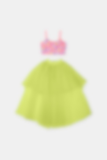 Lime Green Tulle Lehenga Set For Girls by Phatakaa Mini at Pernia's Pop Up Shop