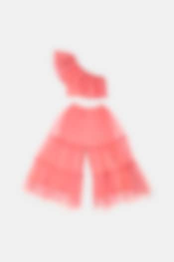 Red Tulle Sharara Set For Girls by Phatakaa Mini at Pernia's Pop Up Shop