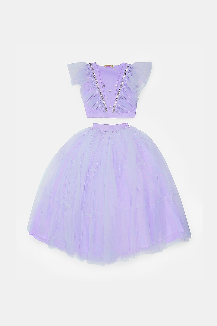 Lilac Tulle Lehenga Set For Girls by Phatakaa Mini at Pernia's Pop Up Shop