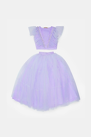 Lilac Tulle Lehenga Set For Girls by Phatakaa Mini