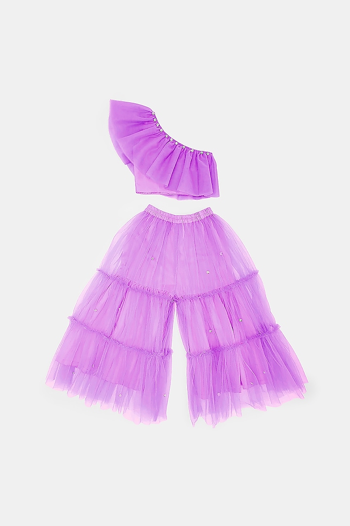 Violet Tulle Sharara Set For Girls by Phatakaa Mini at Pernia's Pop Up Shop