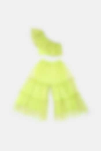Yellow Tulle Sharara Set For Girls by Phatakaa Mini at Pernia's Pop Up Shop