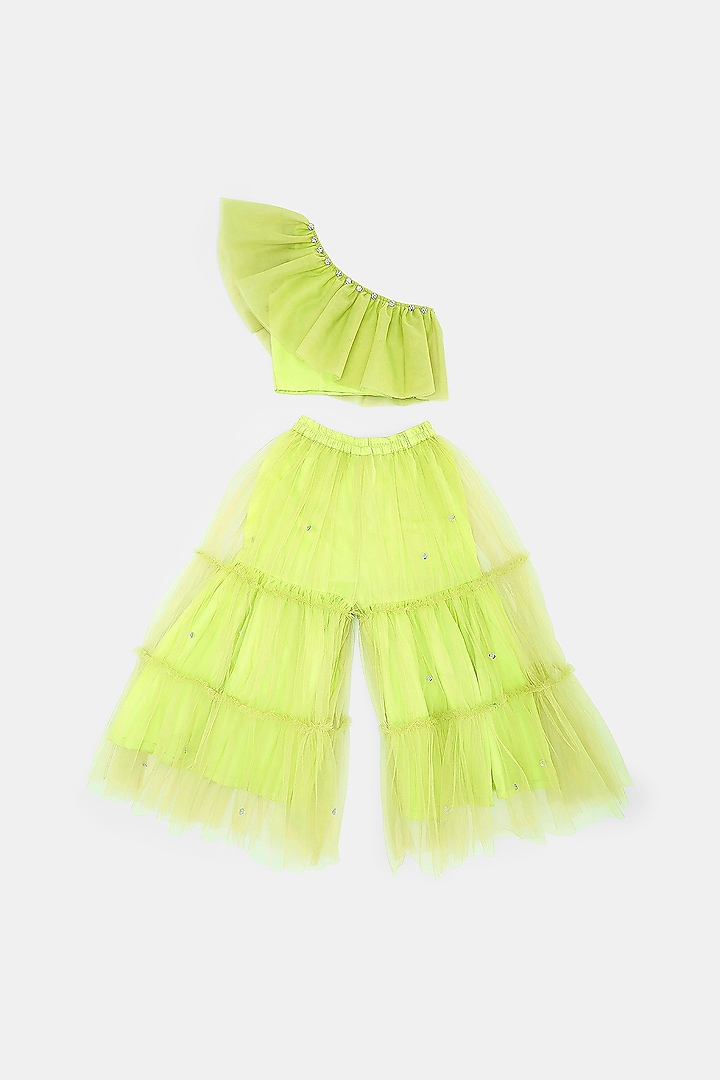 Yellow Tulle Sharara Set For Girls by Phatakaa Mini at Pernia's Pop Up Shop