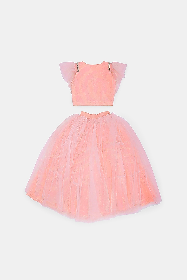 Peach Tulle Lehenga Set For Girls by Phatakaa Mini at Pernia's Pop Up Shop